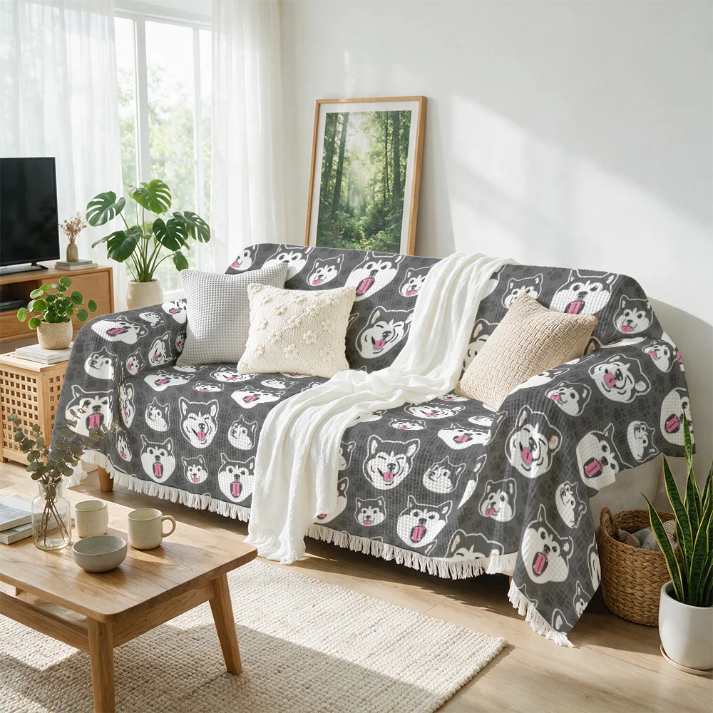 Chunky Dog Face Print Throw Blanket Sofa Couch Throw Cozy Pet Pattern Decorative Living Room Decor Gift for Seating Area