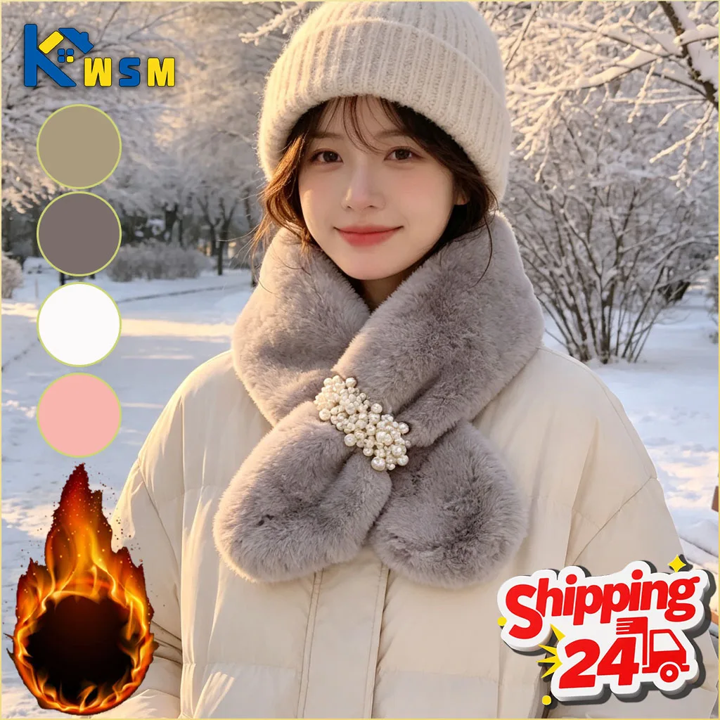 Women Winter Faux Rabbit Fur Scarf Warm Soft Neck Warmer Korean Style Collar Cozy Neck Shawl for Autumn Winter Fashion Accessory