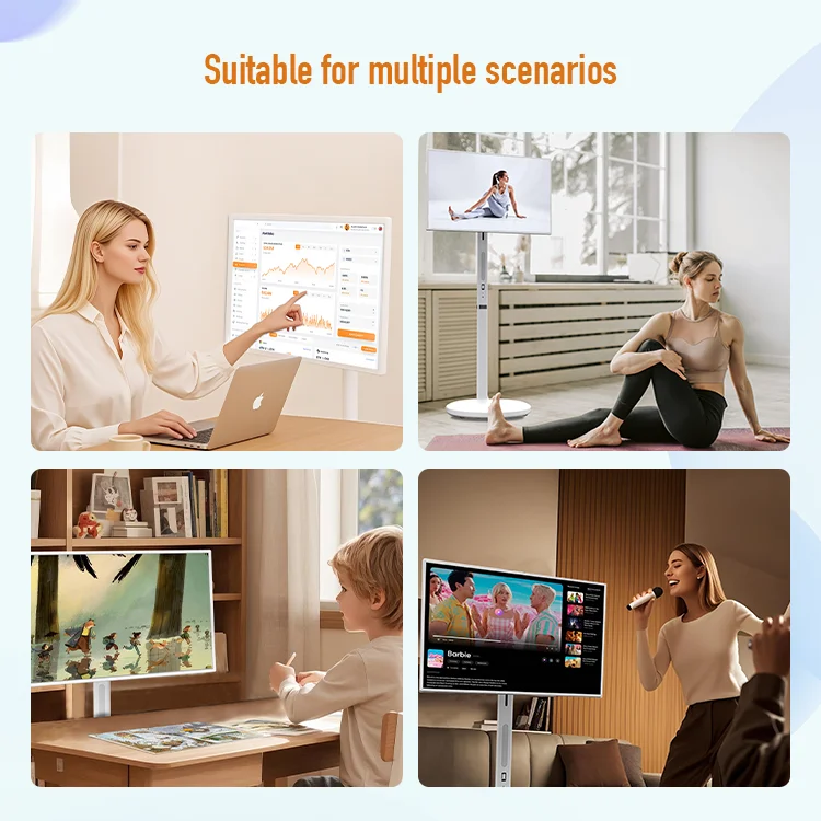 AI 32inch 1080P Portable Smart Touch Screen Android13 Mobile Mini Standing Portable TV With Battery And Wheels For Gaming