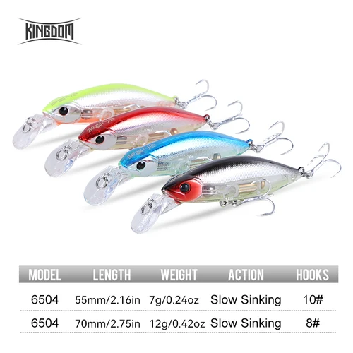 Imagen 2 del producto Combo de Señuelos de Pesca Kingdom Sinking Minnow, 4 Piezas/Caja, 70 mm 12 g, 55 mm 7 g, Señuelos de Pesca con Sonido, Señuelos de Natación, Wobblers Duros para Pesca de Lubina