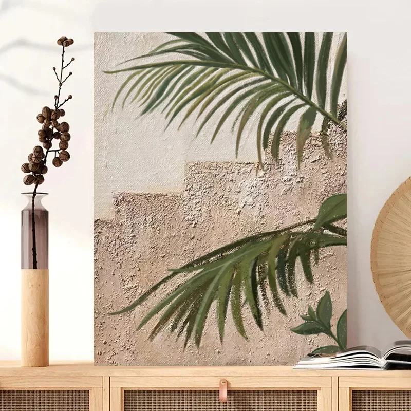 Pure hand-painted acrylic texture oil painting minimalist wabi wind living room decorative painting green plants three-dimension