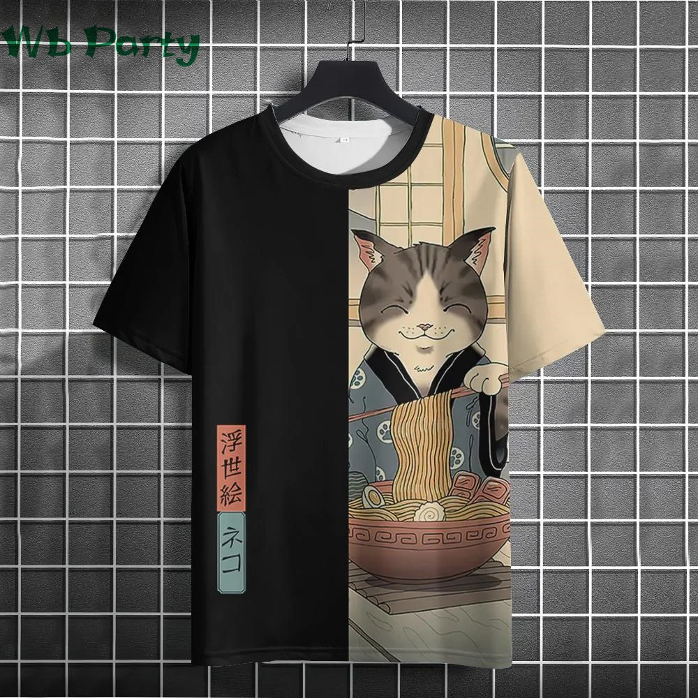 Magliette stampate 3D del gatto del Samurai giapponese per gli uomini vestiti firmati maglietta a maniche corte da uomo maglietta personalizzata