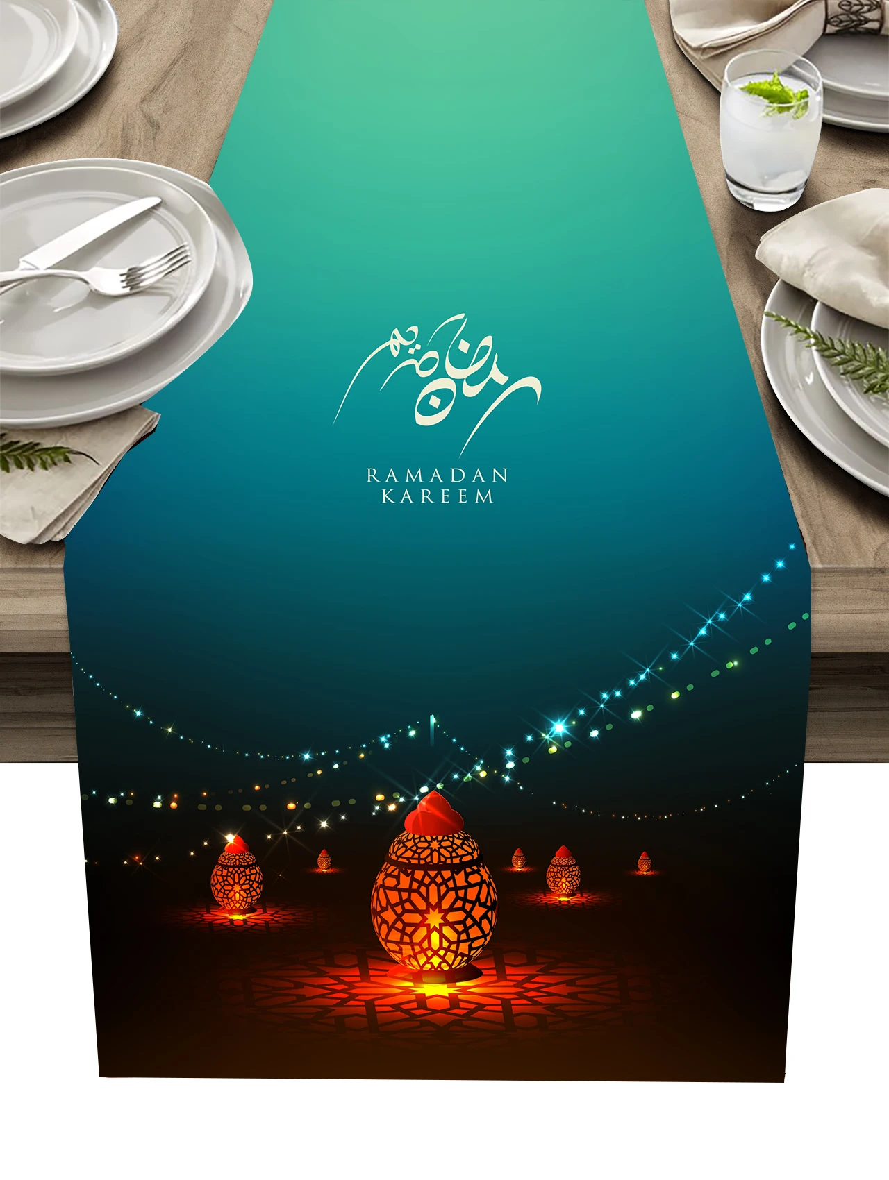 Ramadan Moon Pattern Table Runner Eid Mubarak cloth Islamic Muslim Holiday Party Kitchen  Dining Mats Decoration