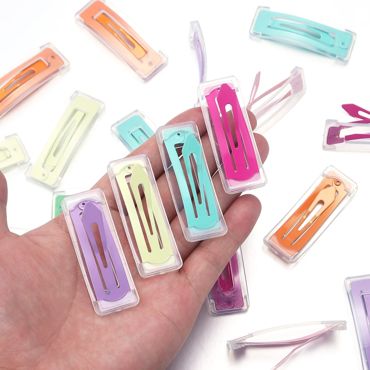 10 stücke 10x50mm Transparent Shell Haarspange Hairbows Charms Haar Kawaii BB Snap Clips Snap Clip Metall haar Clips Zubehör