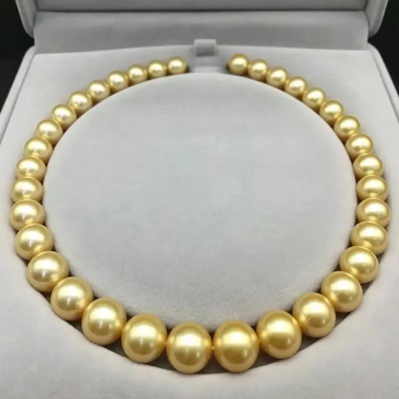 Charming 11-12mm Natural Genuine Golden Round Pearl Necklace Women Jewelry 925 Sterling Silver