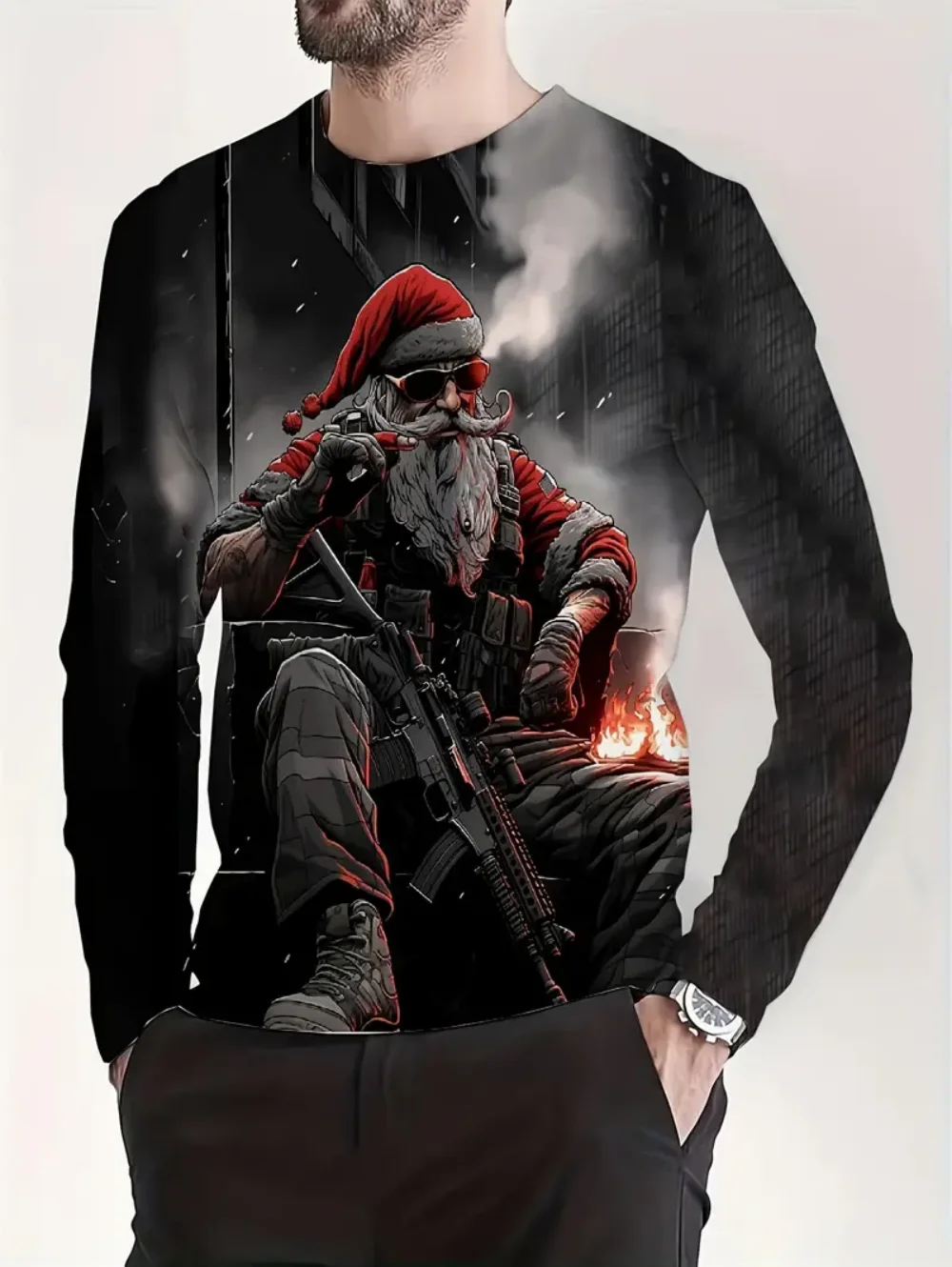 

Fashion Cool O-Neck Long Sleeve T-Shirts 3D Print Santa Clause Graphic Casual Pullover Christmas Theme Y2k Style Clothes For Men