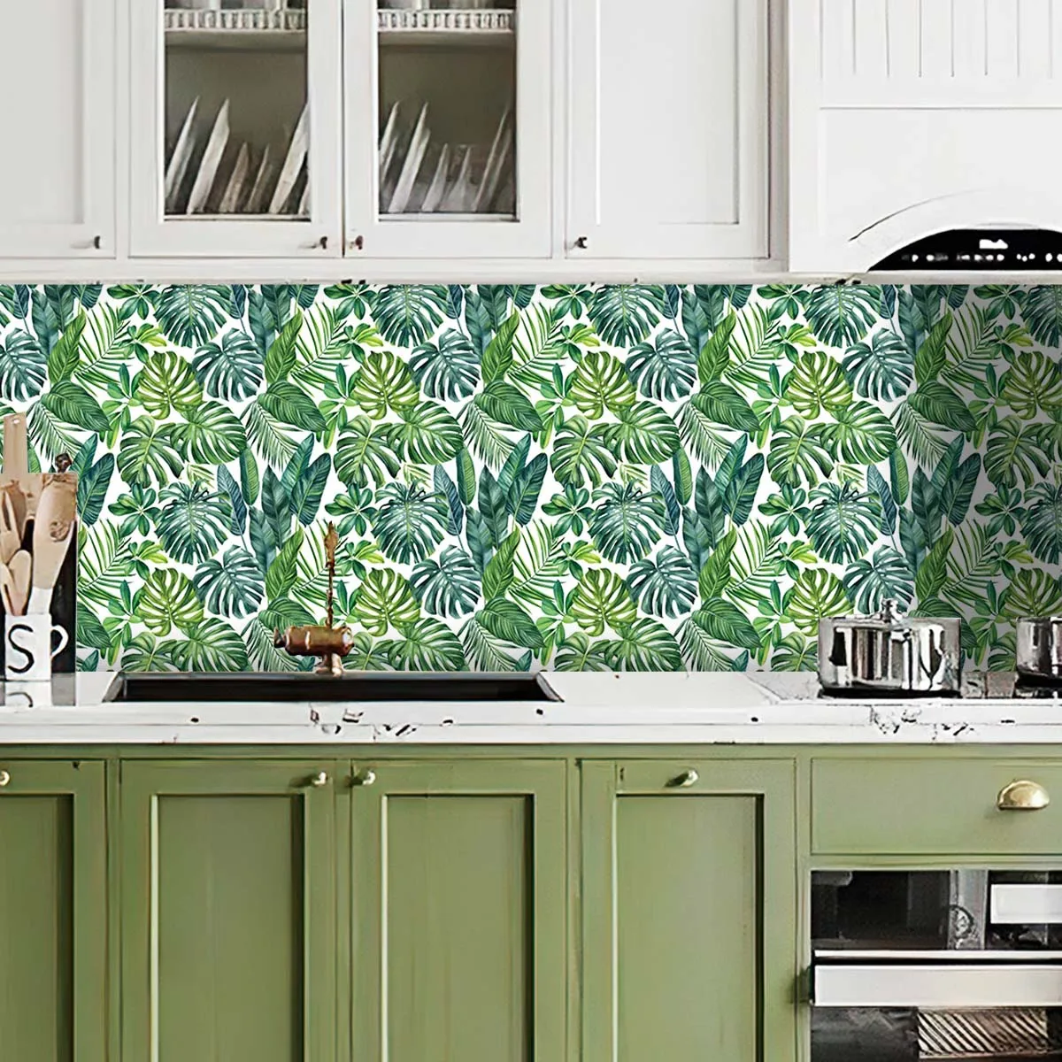 Peel and Stick Banana Leaf Wallpaper for Bedroom Bathroom Mural Self Adhesive Tropical Palm Leaves Contact Paper Waterproof