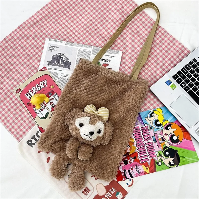 Disney Stitch Plush Shoulder Bag Kawaii Plush Girl Handbag Anime Stuffed Plush Doll Shoulder Bag Kids Cartoon Plushie Soft Bag