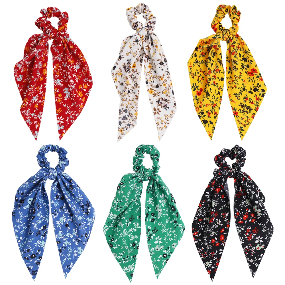 Yanwenx Top Sale Hairband Print Flower Women Female Hair Scrunchies Plait Hair Rope Tie Accessories Streamer Ribbon