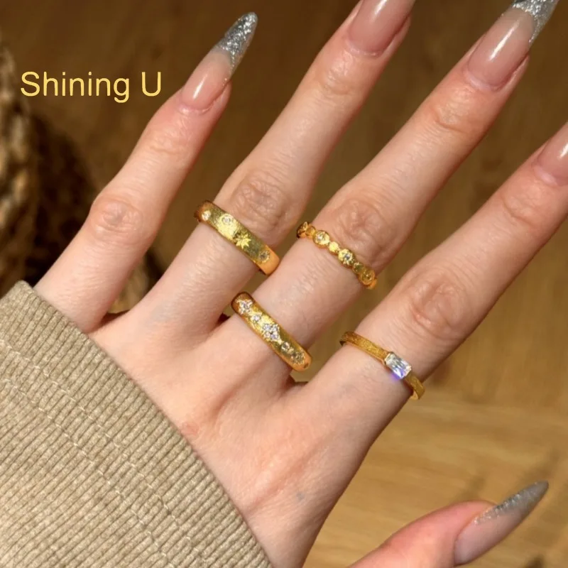 

Shining U 925 Sterling Silver Gold Color Plated Ring for Women Fine Jewelry Cleanfit Gift