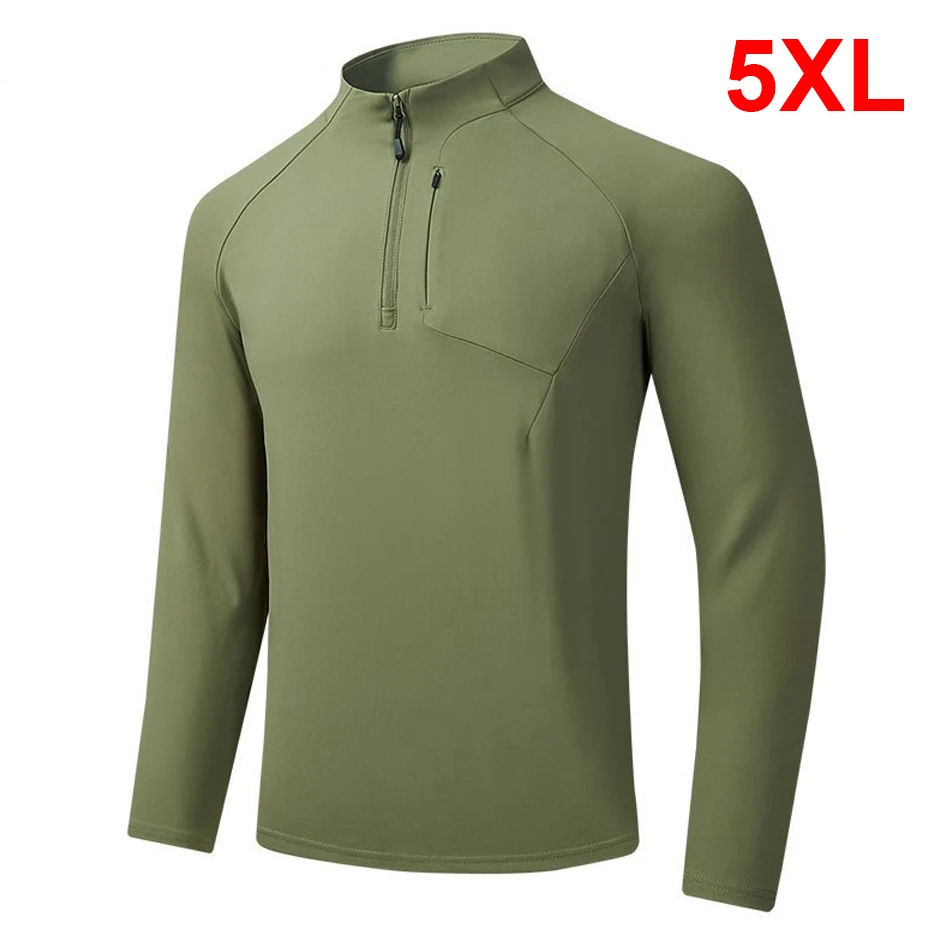 

Мужская футболка с длинным рукавом для бега, весна-осень, большие размеры до 5XL, модная повседневная однотонная футболка с воротником-стойкой