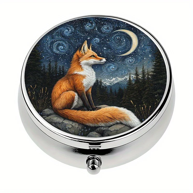 1 starry night scene box with 3 compartments, container, storage organizer, decorative metal storage box, used for storing medication and vitamins, flat print
