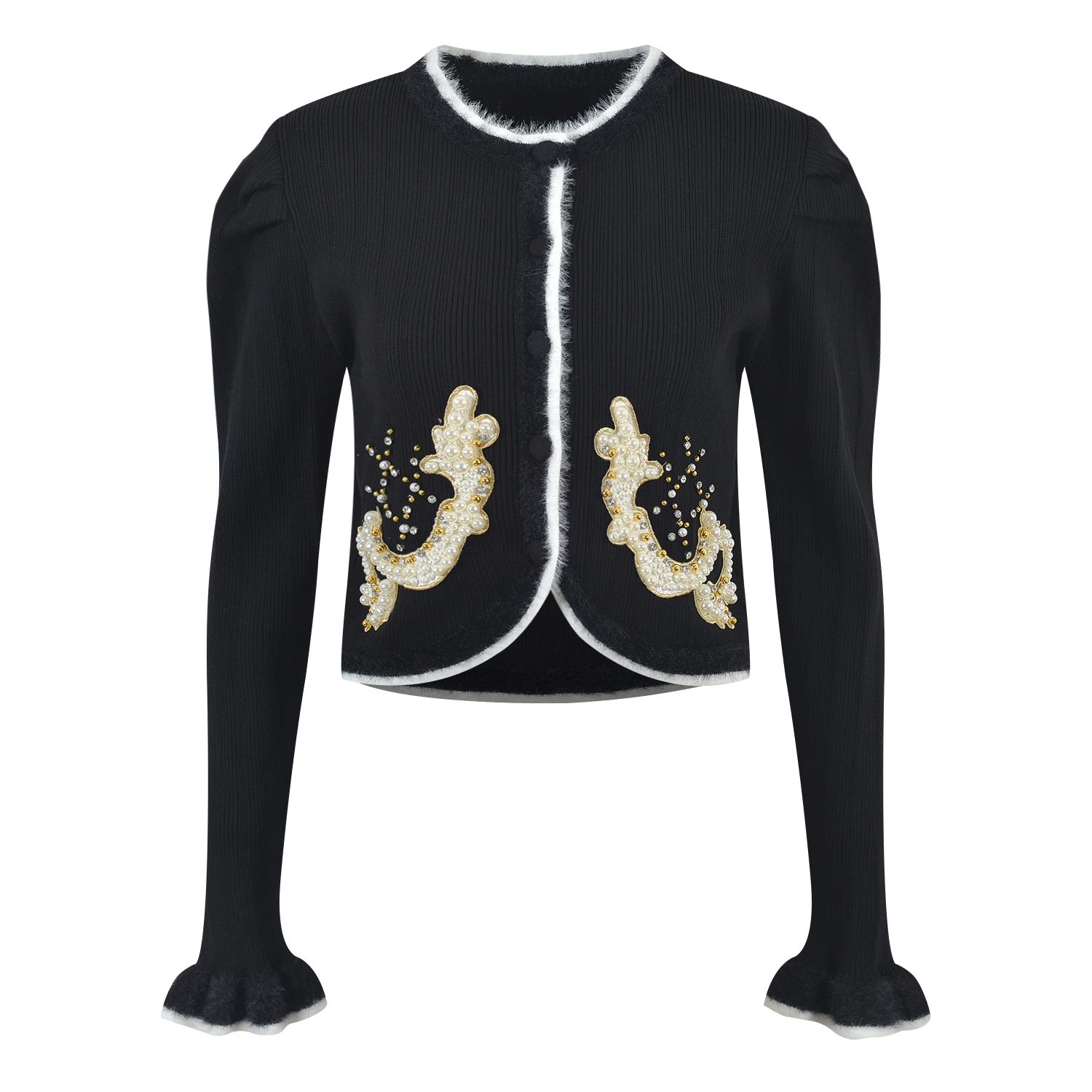 

High-End Embroidered ort Bubble Sve Knitted Cardigan Women's Faion Heavy Embroidery Slim Fit Outerwear Winter 2023