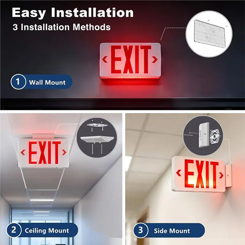 Red Exit Sign LED With Emergency Light, UL Listed, Commercial Emergency Lights Combo With Battery Backup 2Pack