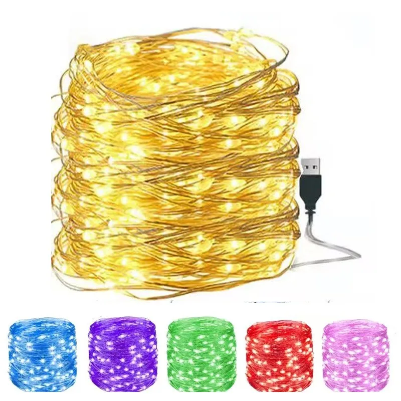 3M 5M 10M USB LED Lights String Copper Wire Fairy Garland Lamp Christmas Wedding Party Holiday Lighting