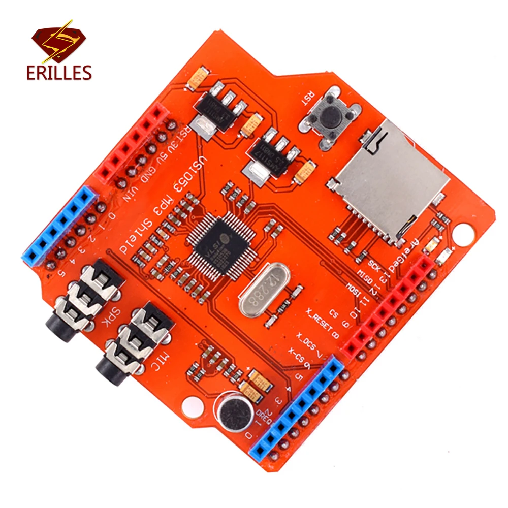 VS1053 VS1053B Stereo Audio MP3 Player Shield Record Decode Development Board Amplifier Module with TF Card Slot for Arduino R3