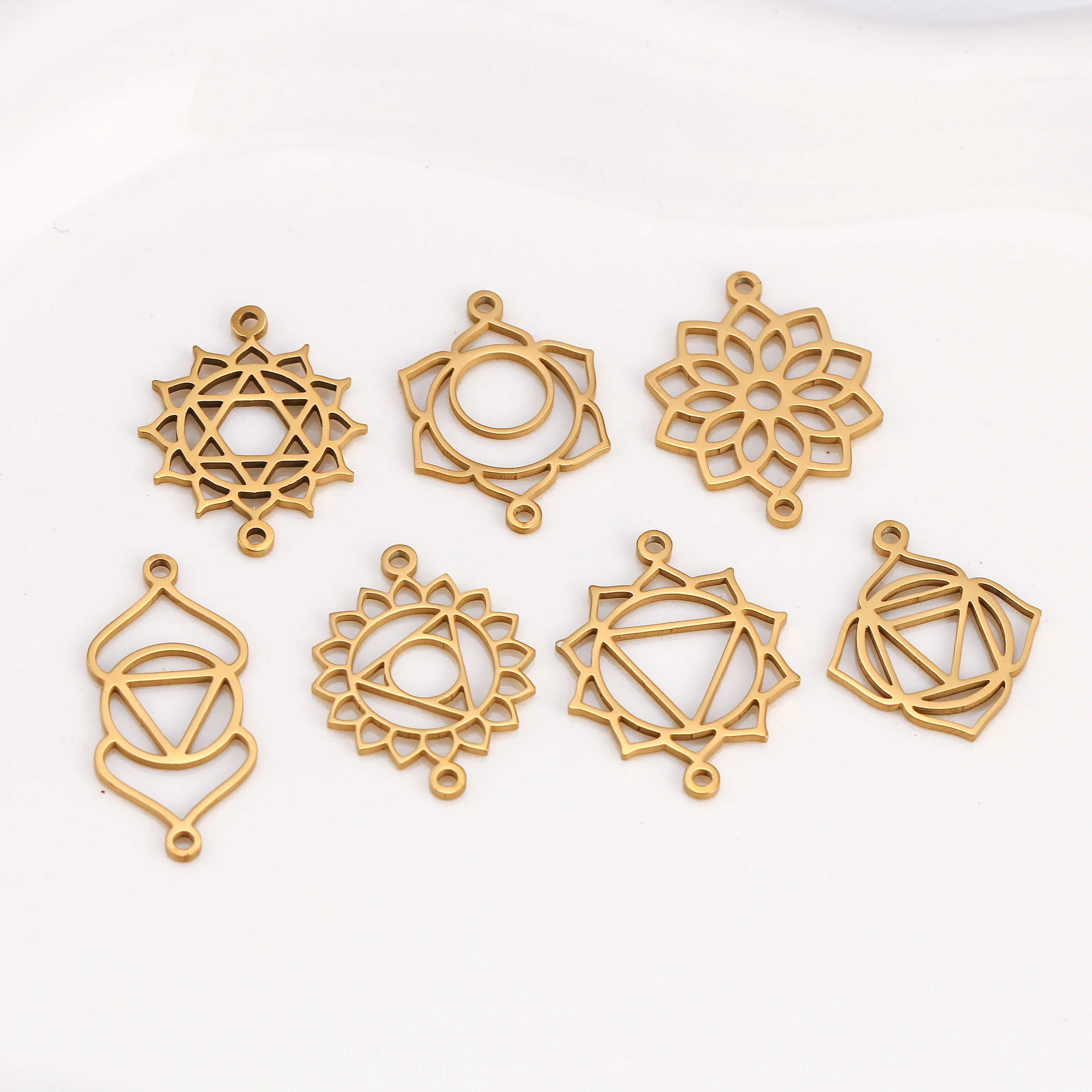 5 sztuk podwójny otwór Chakra Charms Fadeless stalowe Chakra złącza energetyczne wisiorki DIY bransoletka naszyjnik tworzenia biżuterii — zdjęcie 6