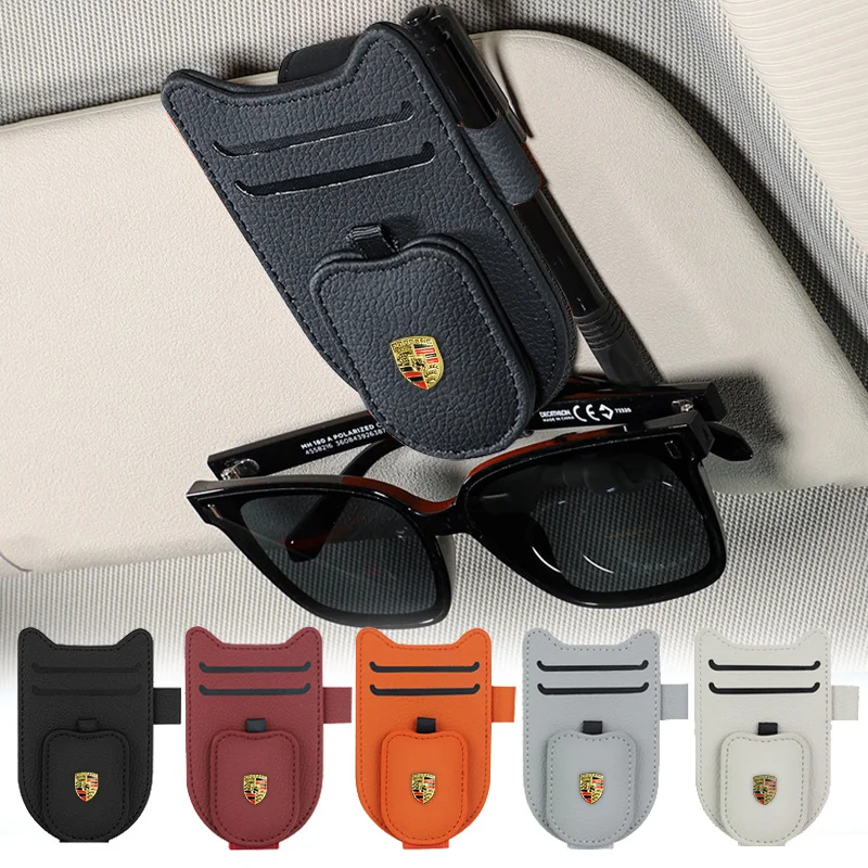 Car Sunglasses Clip Sun Visor Glasses Holder Card Holder for Porsche Cayenne Macan 718 Cayman Boxster Panamera Auto Accessories