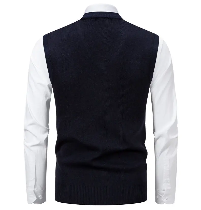 6-Farbige Herren-Strickweste, Lässiger Ärmelloser Pullover mit V-Ausschnitt, Strickstoff, Business-Casual Bürokleidung für Männer – Detail 4