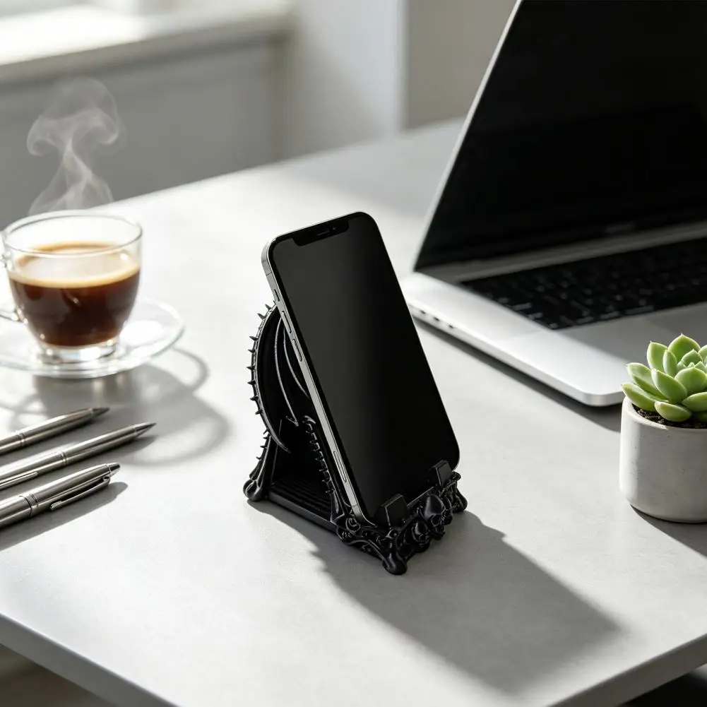 Phone Stand Bat Skull Cell Phone Holder 3d Printed Phone Stand Dark Fantasy Winged Demon Skeleton Holder Spooky Halloween Desk