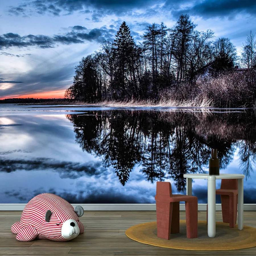 8+ Waterproof Natural Reflection in Lake Under Sky Peel and Stick Wallpaper for Livfing Room Walls Home Decor FRenovation Mural