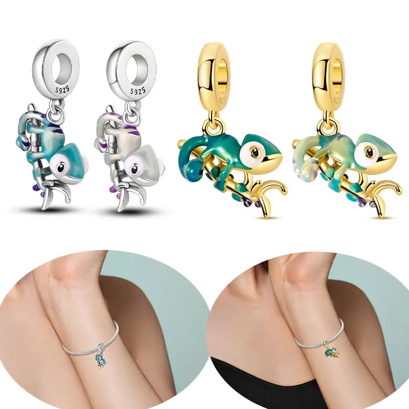 Dual-Color Temperature-Changing Chameleon 925 Silver Charms  Bead Fit Original Women 3mm Bracelet DIY Fine Jewelry Gift Hot Sale