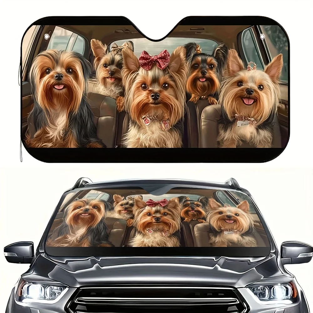 

1 шт. Автомобильный солнцезащитный козырек для собаки йоркширского терьера с 4 присосками, складной навес - принт йоркширского терьера в автомобиле (черный/белый) для