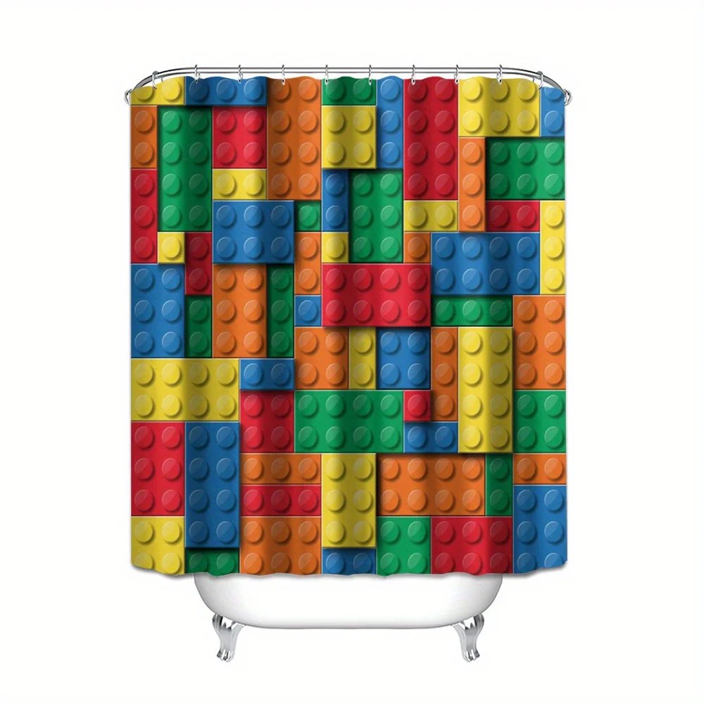Colorful Building Blocks Shower Curtain Fun Kids Bathroom Decor Waterproof Shower Curtain Liner for Nursery Bath