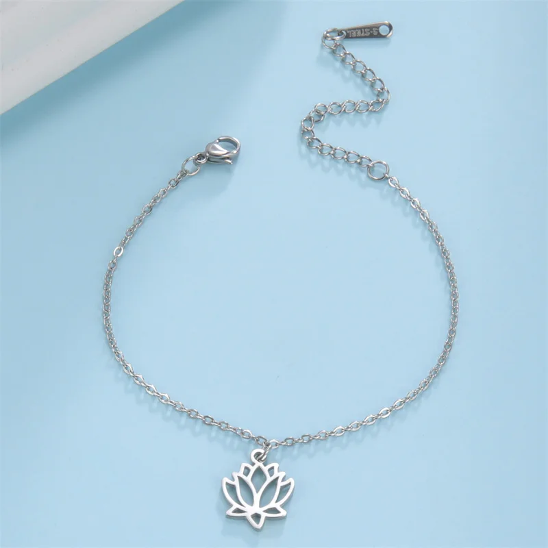 Trendy Stainless Steel Anklet Foot Bracelet Gold Color Lotus Flower Chain Anklets for Women Bracelet on the leg Jewelry Gifts image 5