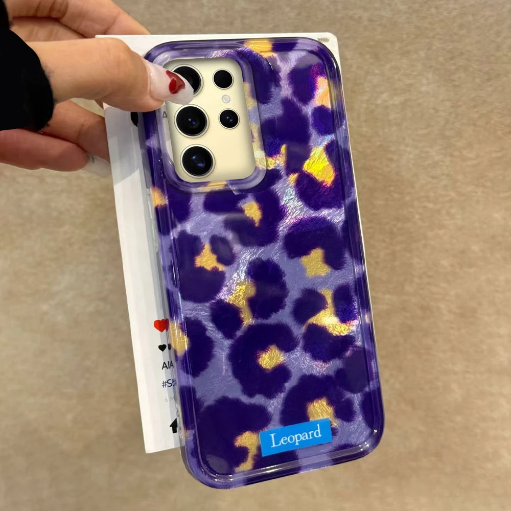 Retro Lila Leopard Vortex Textur Handyhülle für Samsung Galaxy S24 S22 S23 S25 Edge S21 Plus S20 FE Ultra Back Shell Cover