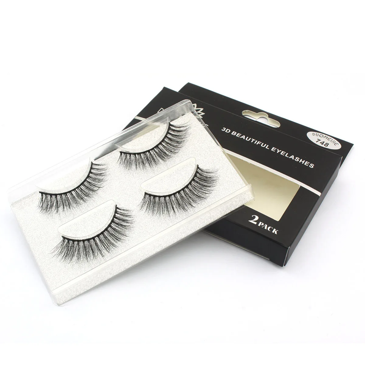 2 Pairs/Boxes Natural Long Waterproof Invisible Cotton Band Lashes Extensions Reusable Full Strip for Daily Eye Makeup