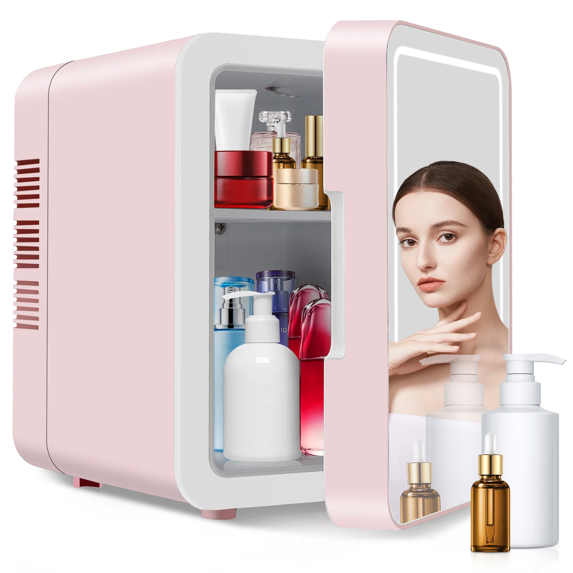 2024 New Led Light 4L Mini Car Home Make Up Fridge Skincare Portable Small Beauty Cosmetic Fridge With Led Light Mirror