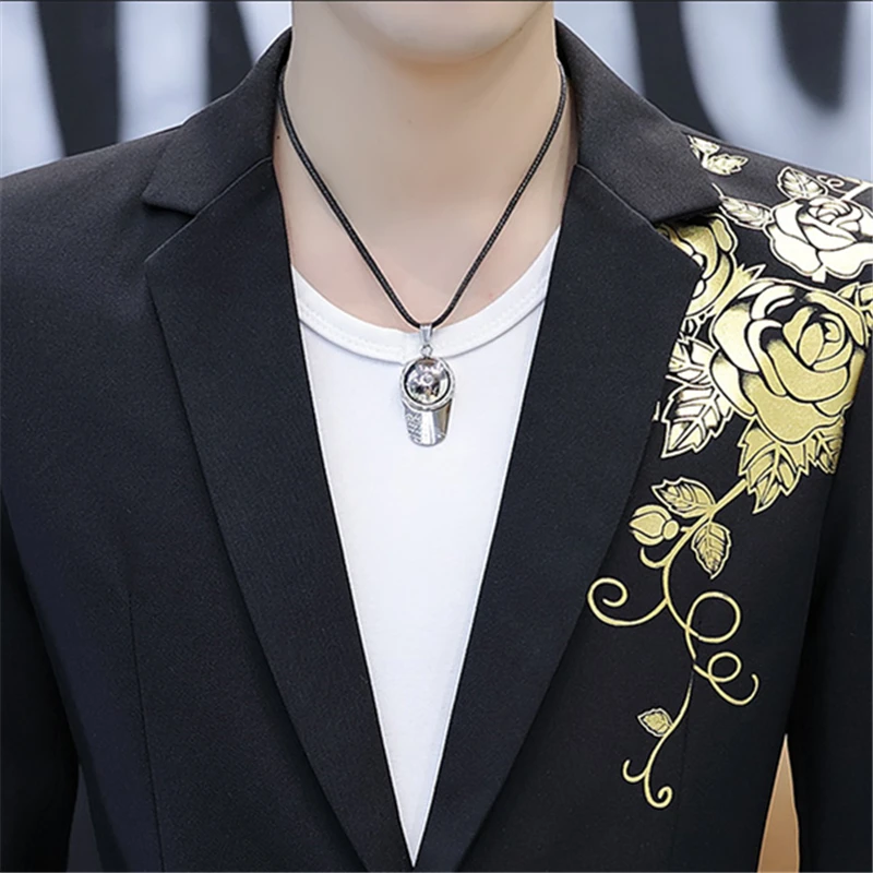 Men\'s Suit Jacket Casual Flower Print Stylish Handsome Casual Suit White Black Dress Banquet Suit Top Jacket