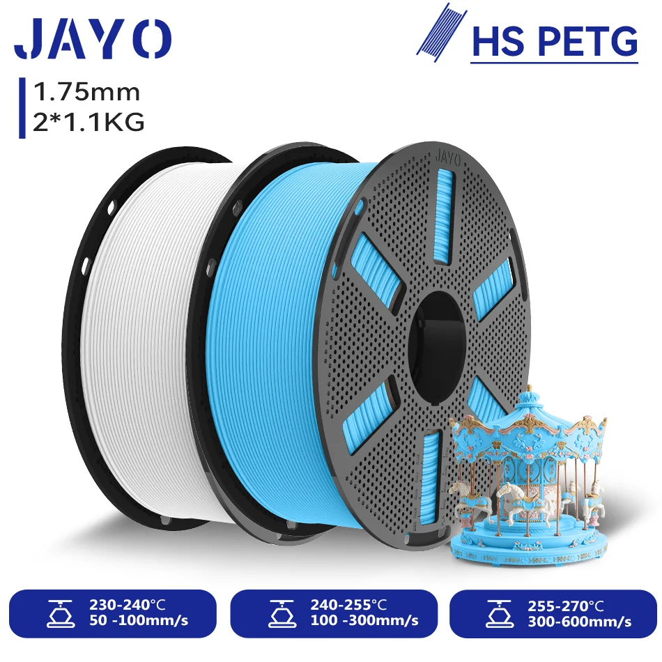 JAYO 2 Rollen Hochgeschwindigkeits-Matt-PETG 3D-Drucker-Filament, Hochfließend 50-600mm/s, Matt-Effekt PETG 3D-Druckmaterial für 3D-Drucker & -Stifte