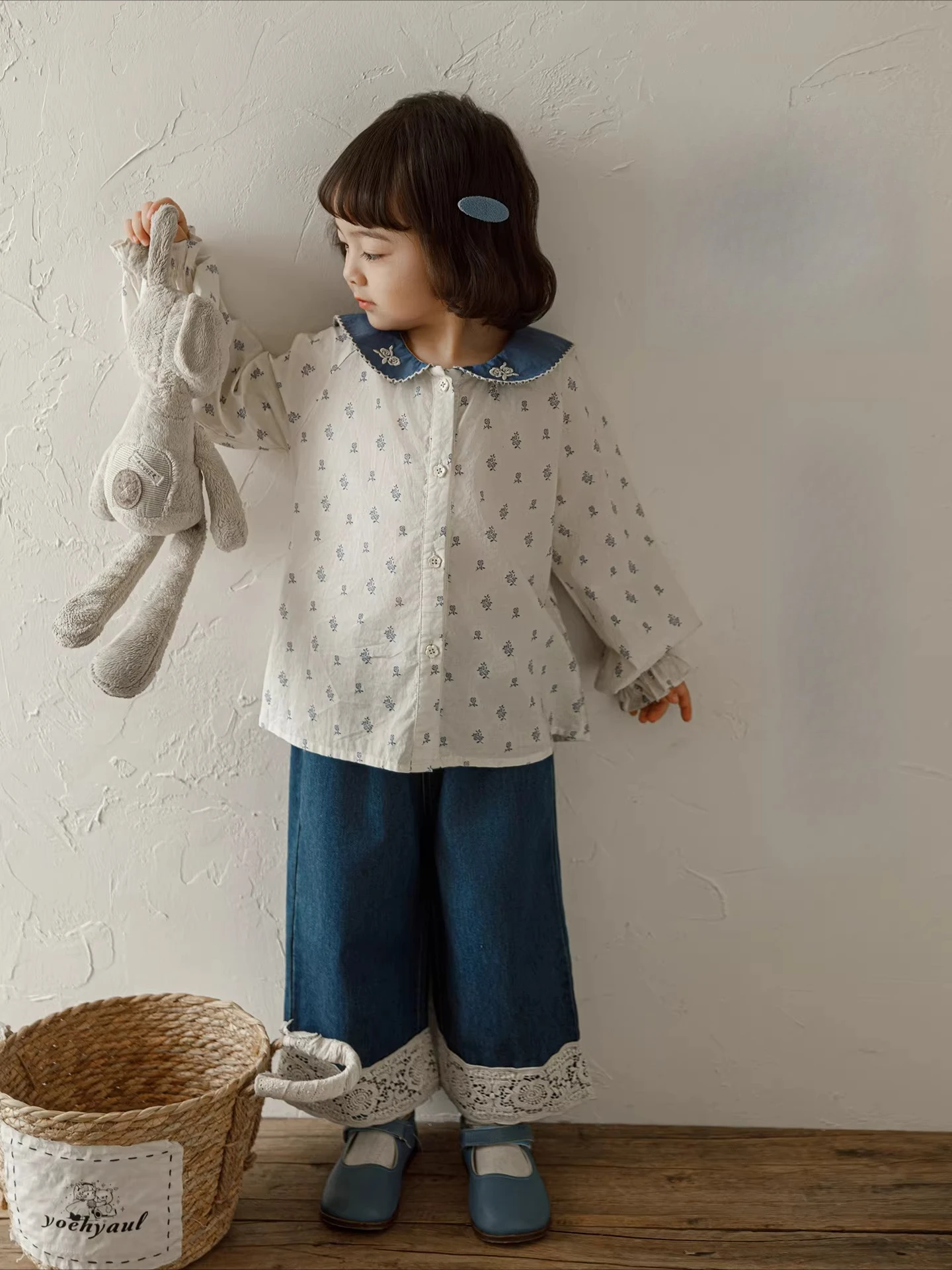 

2026 Spring Girls Geo-Cotton Shirt Color-Collar Explorer Kids Classroom Chic 3-12Y