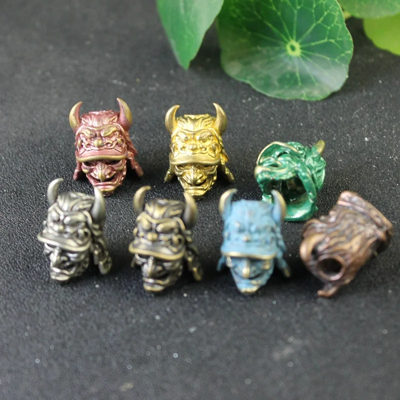 Japanese Eagle Nose Samurai Helmet Knife Beads Woven Paracord Lanyard Pendants Outdoor EDC Umbrella Rope Brass DIY Accessories