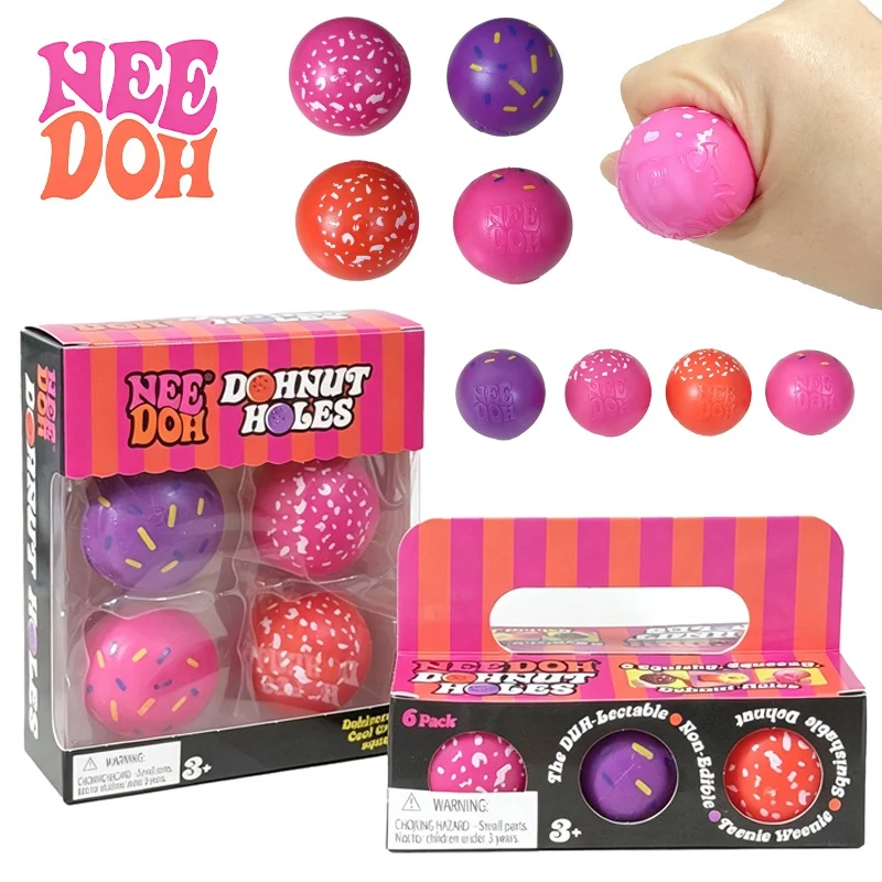 Needoh Dohnut Holes 4 6 Pack Set Squish Stress Ball Toy Portable Colorful Sensory Squeeze Anxiety Relief for Adults Relax Gift