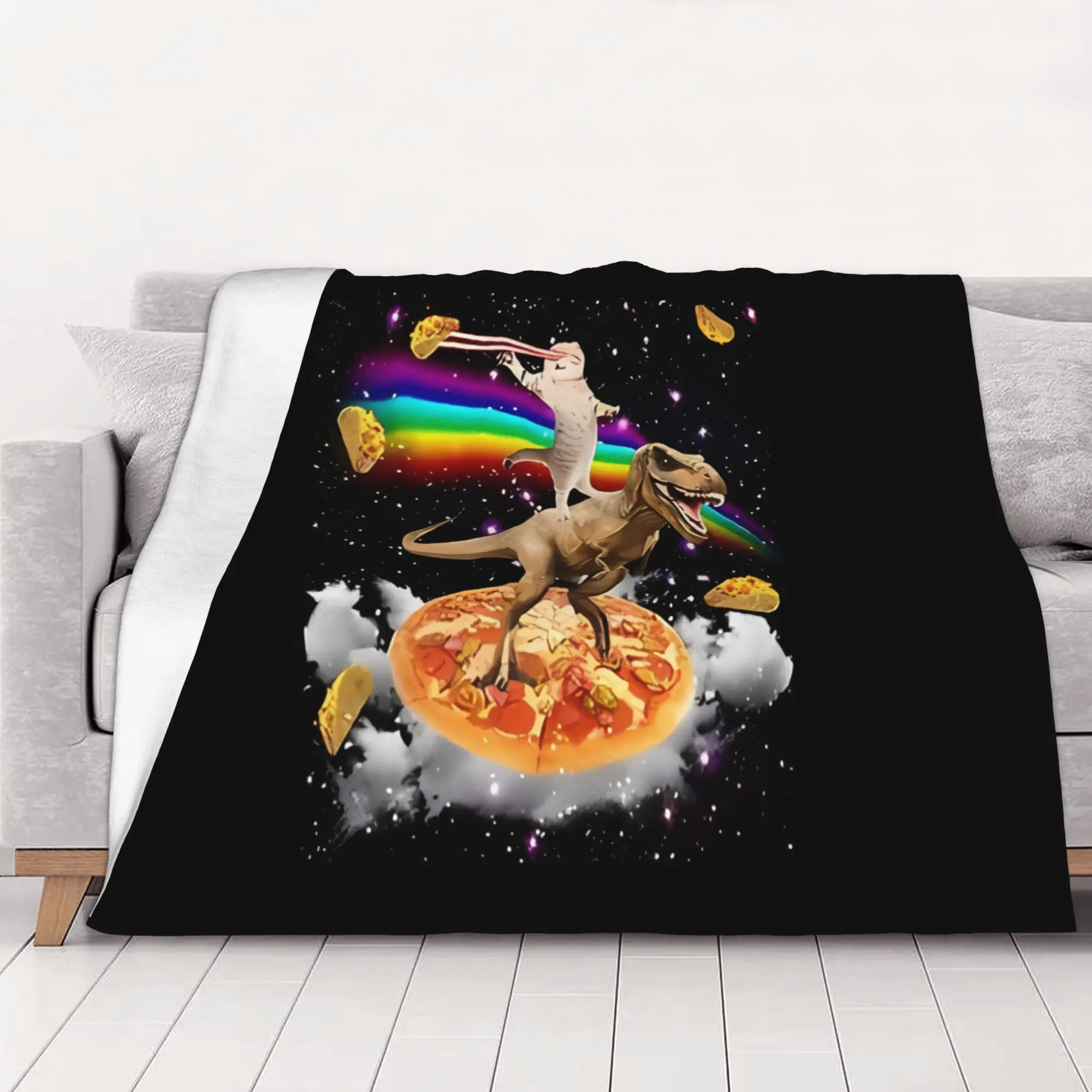 1PC home Cute Room Decor Classic Blanket Throw Blanket Eye Cat On Dinosaur On Pizza Novelty Warm Blanket All Season
