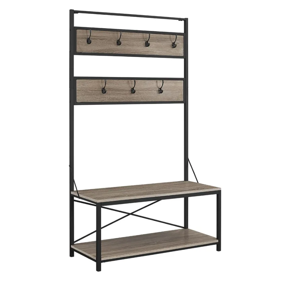 

Rustic X-Back Metal and Wood Hall Tree with Bench - Driftwood