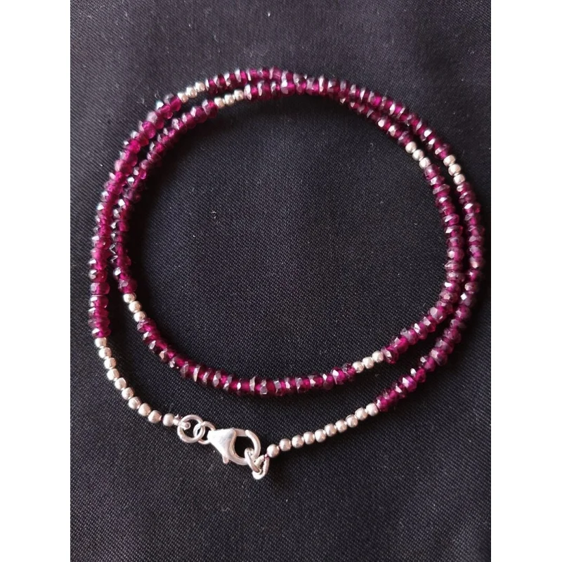 

A++ Genuine Garnet Faceted Rondelle Gemstone Beaded Silver Filled Necklaces 24''