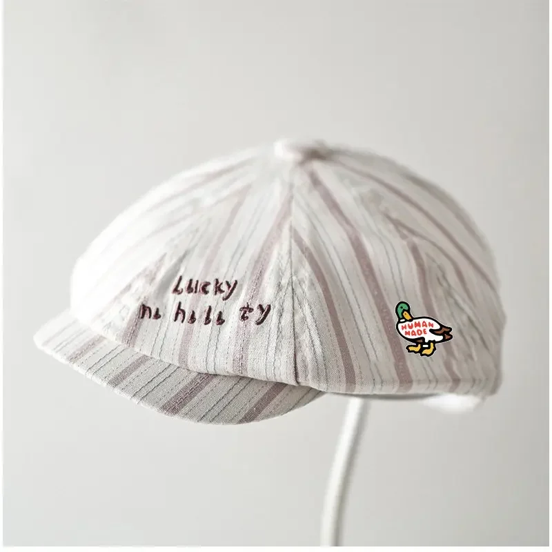 HUMAN MADE Striped Newsboy Cap Breathable Casual Sun Hat Unisex Streetwear Japanese Adjustable Daily Gift