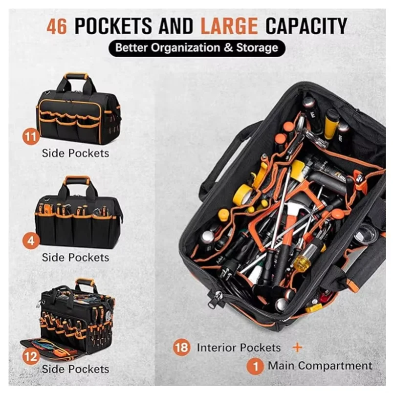 Tool Tote Bag Organizer, Electrician Storage Caddy, Heavy Duty Carry Bag for Electricians
