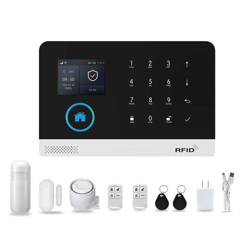 

2025 Hot Sale GSM+WiFi Tuya Security Alarm System Starter Kit Home Alarm 433mhz for Home Security Works with Tuya Smart APP