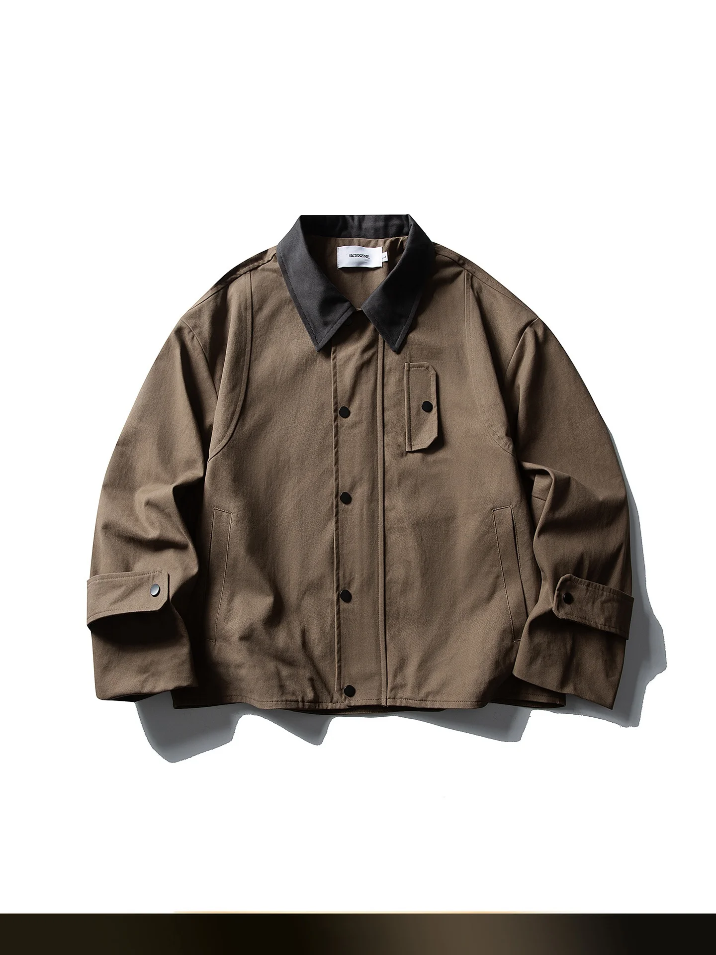 

American Retro Detroit Color Blo Collar Workwear Jaet Men's Loose Casual Sle Autumn New Faion Versatile Leisure Coat