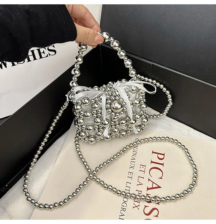 Qunq 2024 Hand carrying chain Mini Cute Pearl Bag Handwoven Parent-child Girl Chain Crossbody Coin Lipstick Bag