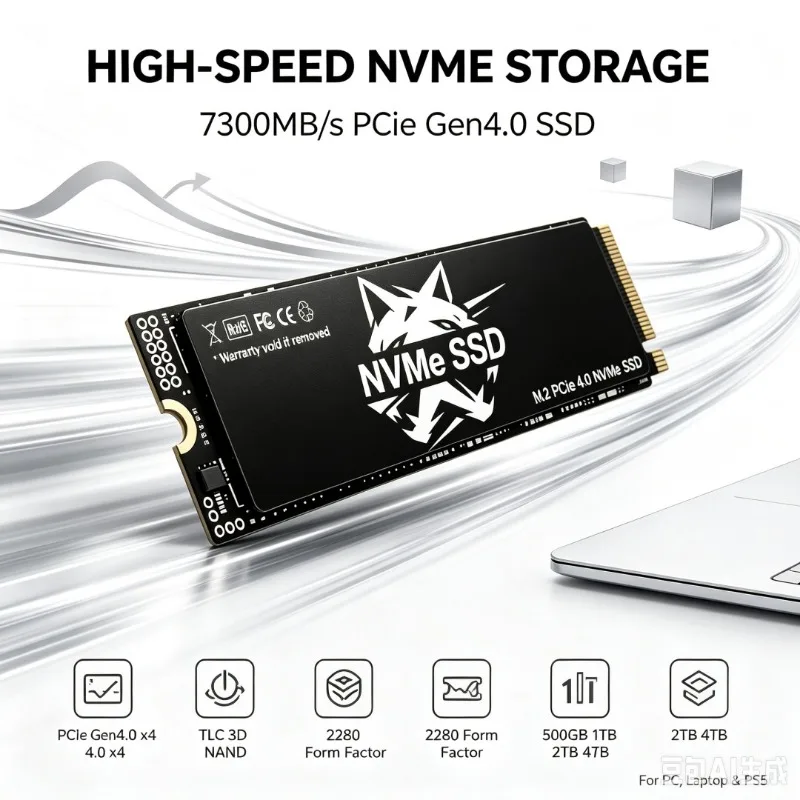 HS M.2 NVMe SSD 7300MB/s TLC 3D NAND 2280 Internal Solid State Drive 500GB‑4TB For PS5 Gaming Desktop Laptop PC Storage