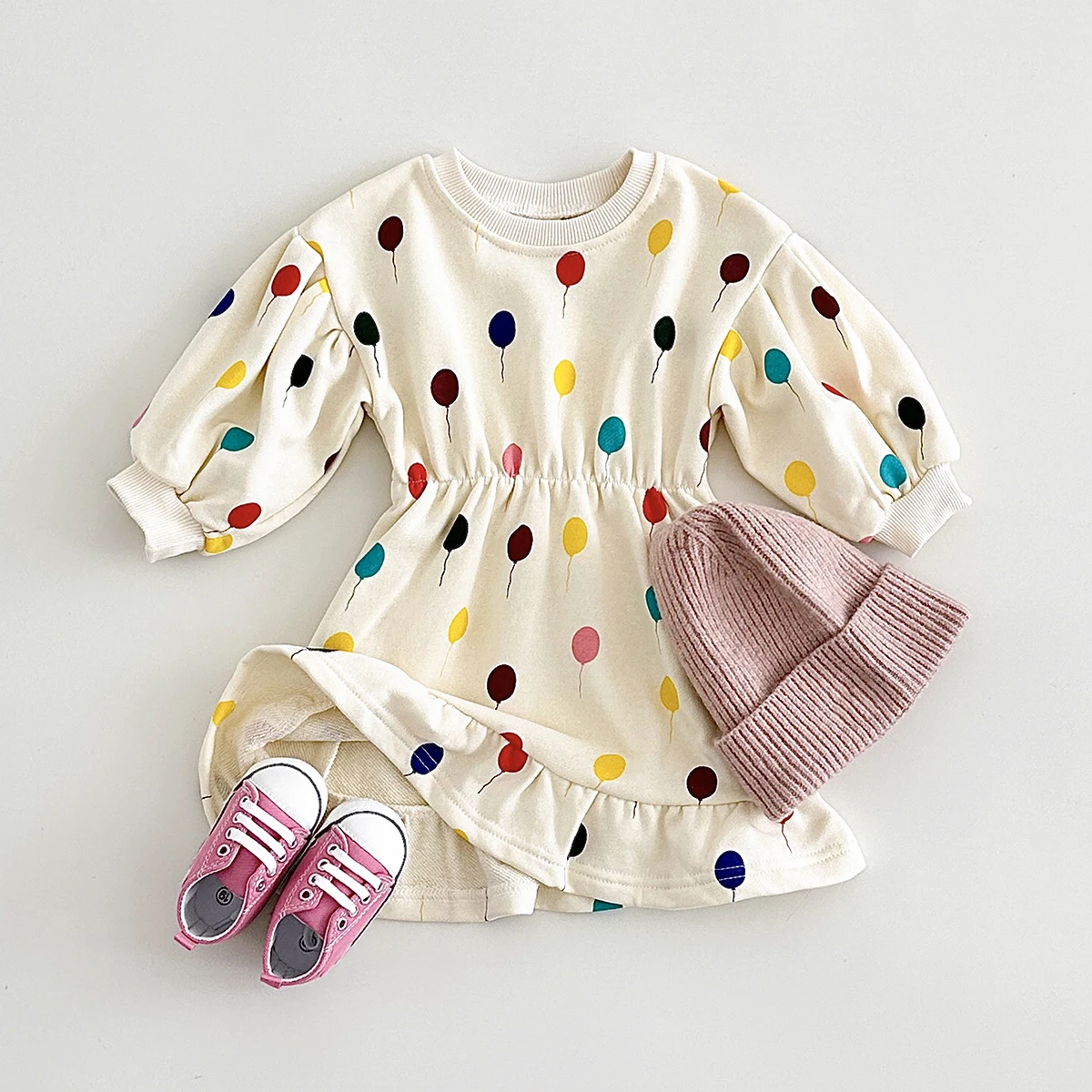 Newborn Baby Girls Cute Princess Dresses Autumn Kids Cotton Colorful Balloon Long Sleeve Casual Dress 0-3Y Infant Baby Clothes