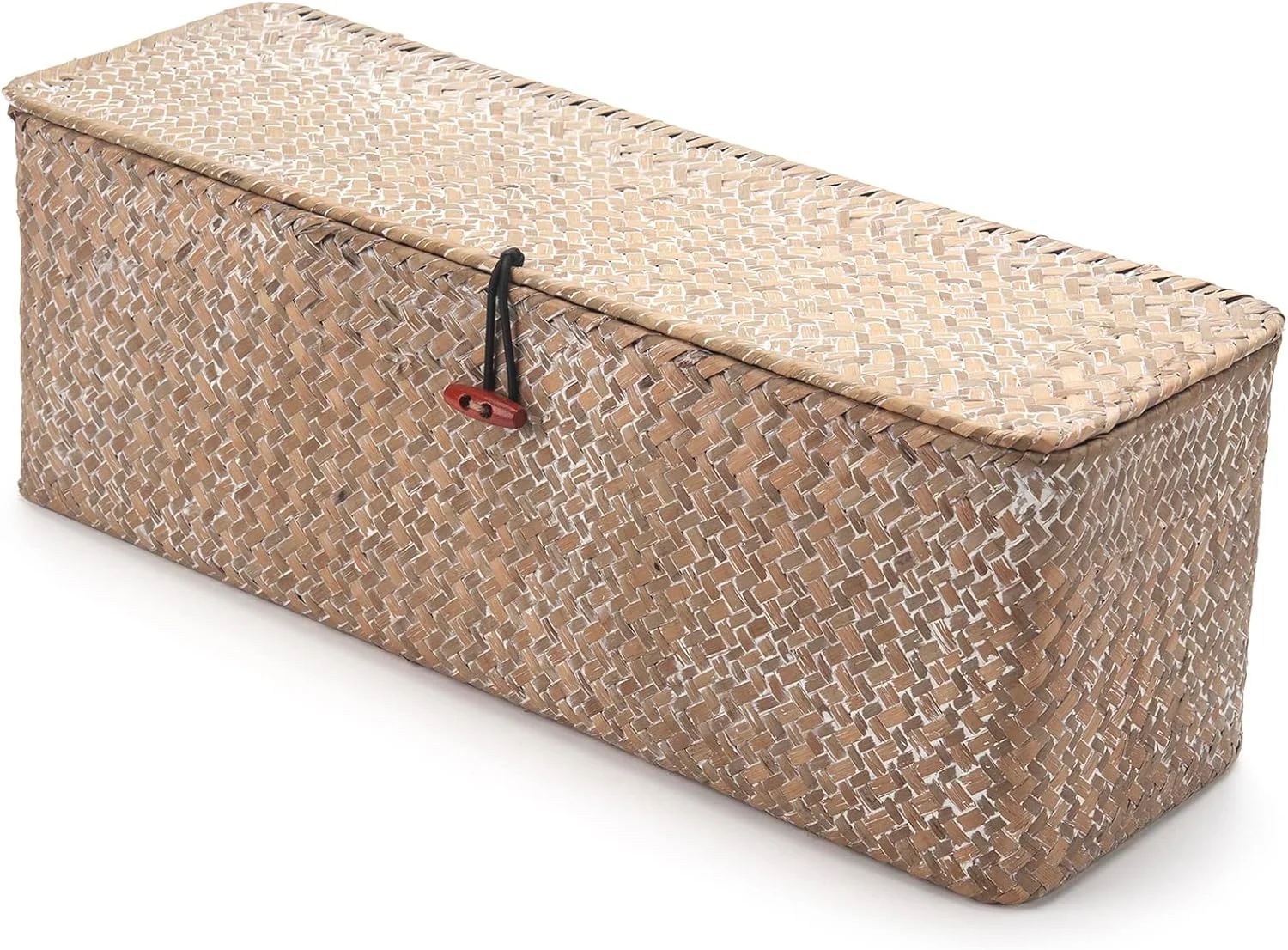 سلة خزان الأعشاب البحرية من Whitewash مع غطاء سلة تخزين مناديل المرحاض المنسوجة مع أقسام مستطيلة لتنظيم ألعاب الوجبات الخفيفة