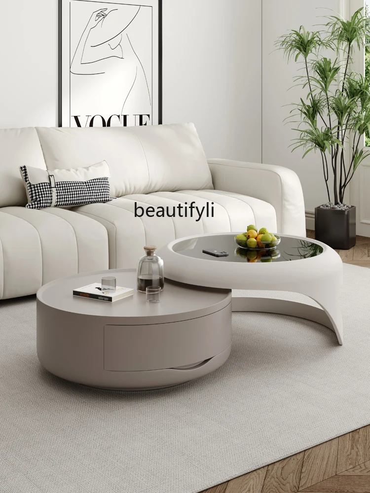 Cream Style Coffee Table Living Room Combination Tempered Glass Creative Designer High Sense round Tea Table