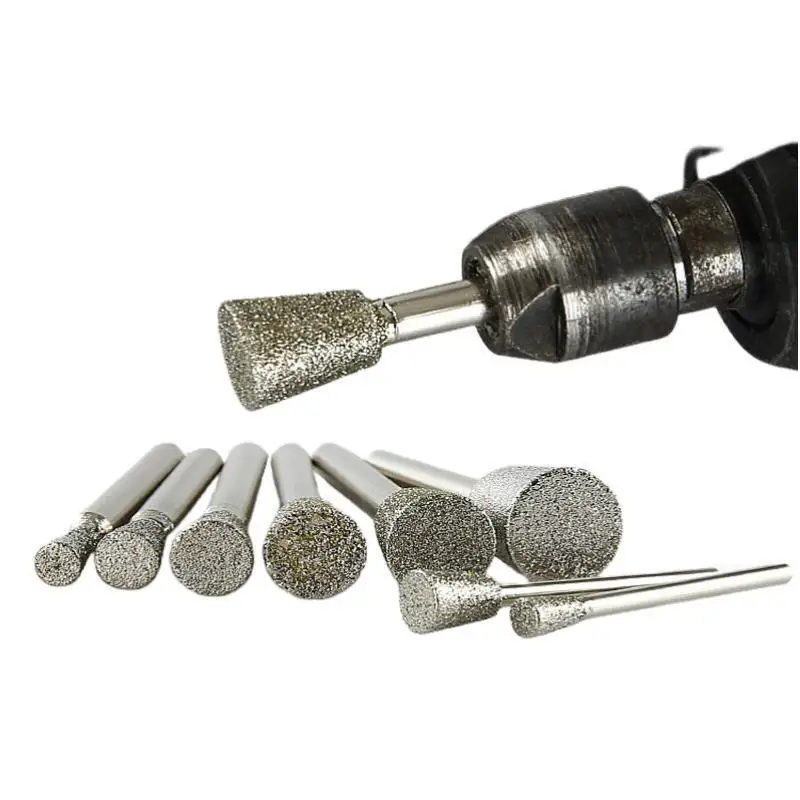 

3/6mm Shank Diamond Burs Grinding Drill Bit Head Mounted Electroplated Emery Coated Burr Lapidary Tool Stone Gemstone Carving